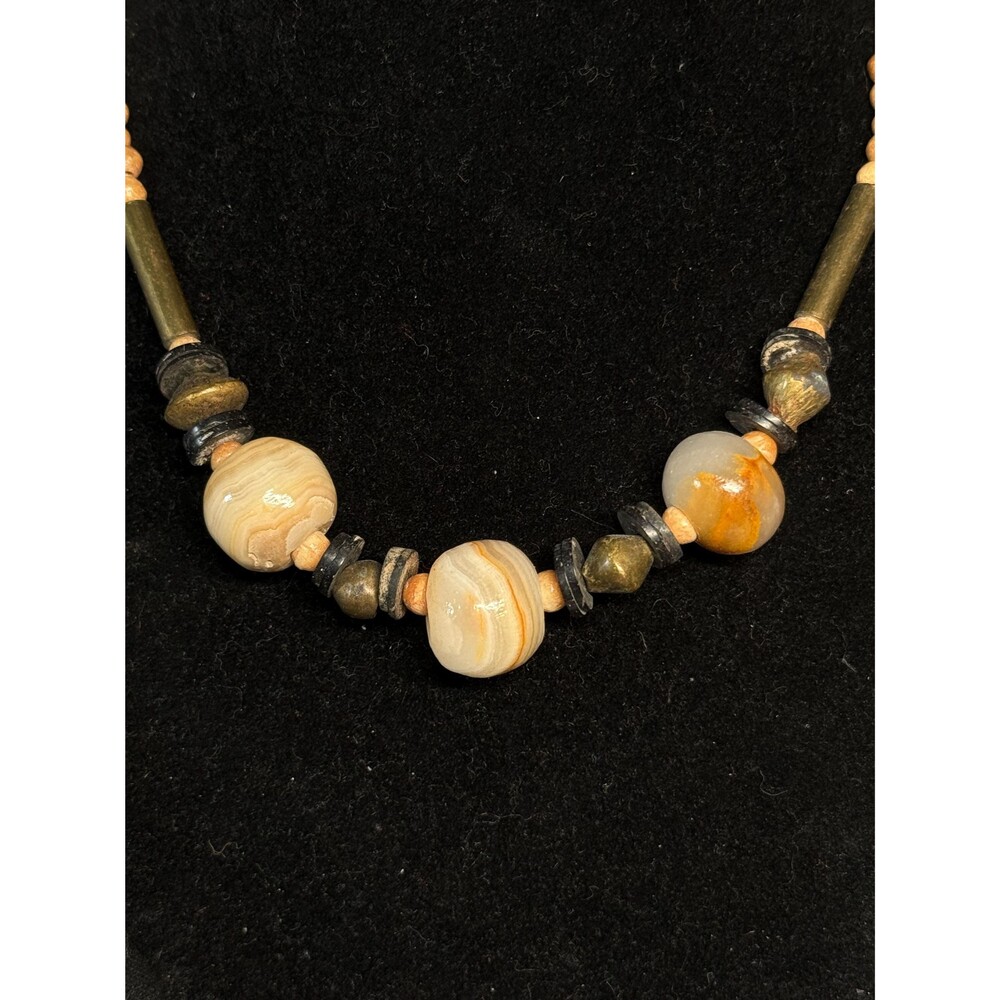 Vintage Peach Banded Bead Necklace Mixed Beads 15”